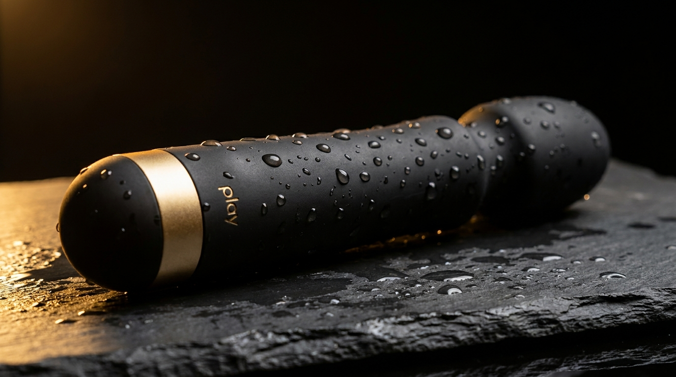 play massager — premium matte silicone with brushed gold accent, waterproof